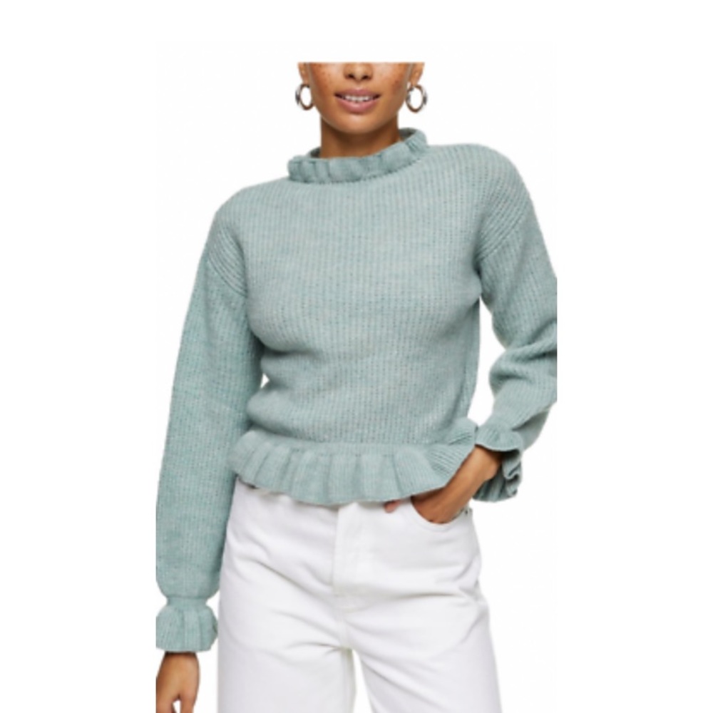 NWT Topshop Frill Balloon Sleeve Ice Blue Sweater (size 12)